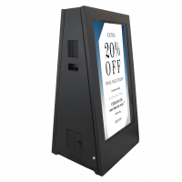 Batteridriven digital skyltning åt höger mot sidan.